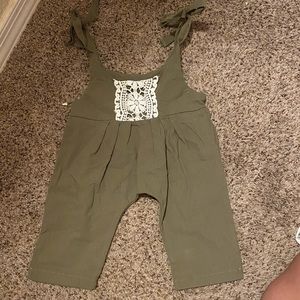 Green baby girl overalls
